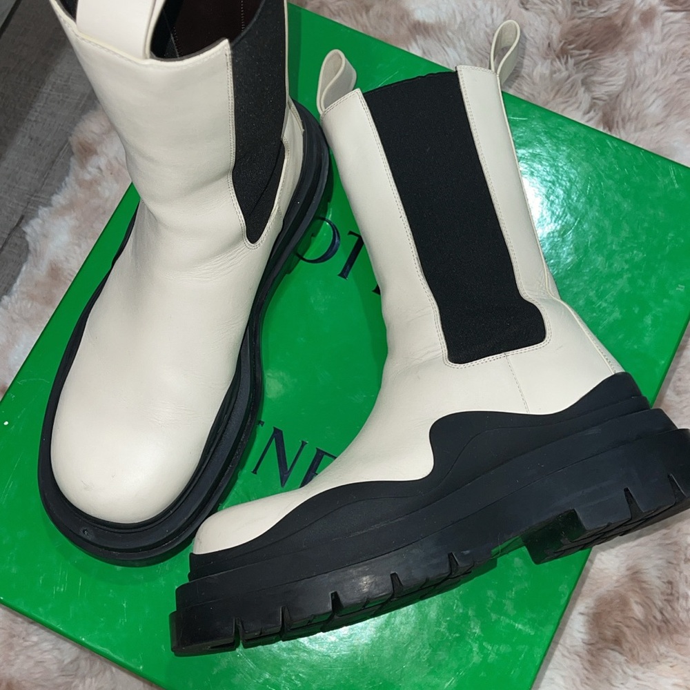 Bottega Veneta Cream and Black Combat Boots